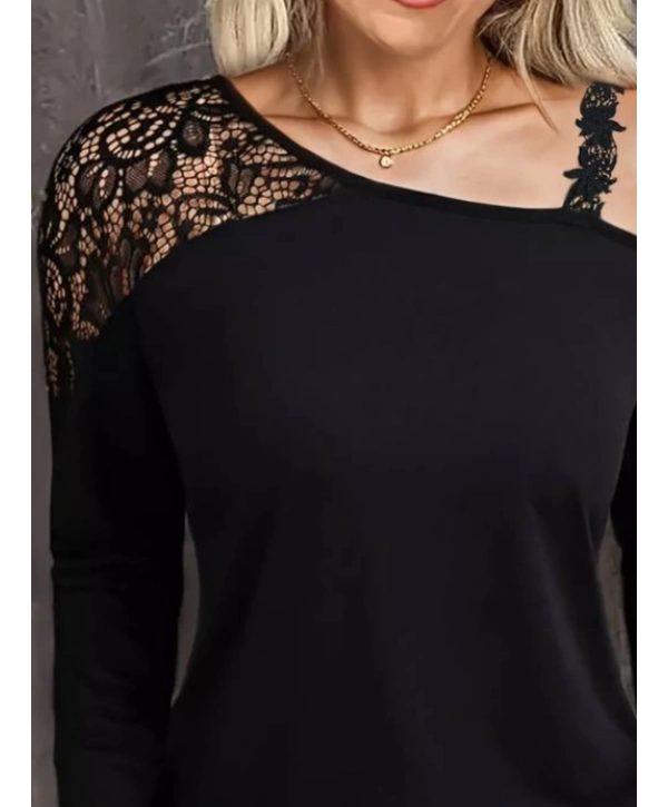 Kadın Tek Omuzu Açık Askılı Dantelli Viskon Bluz