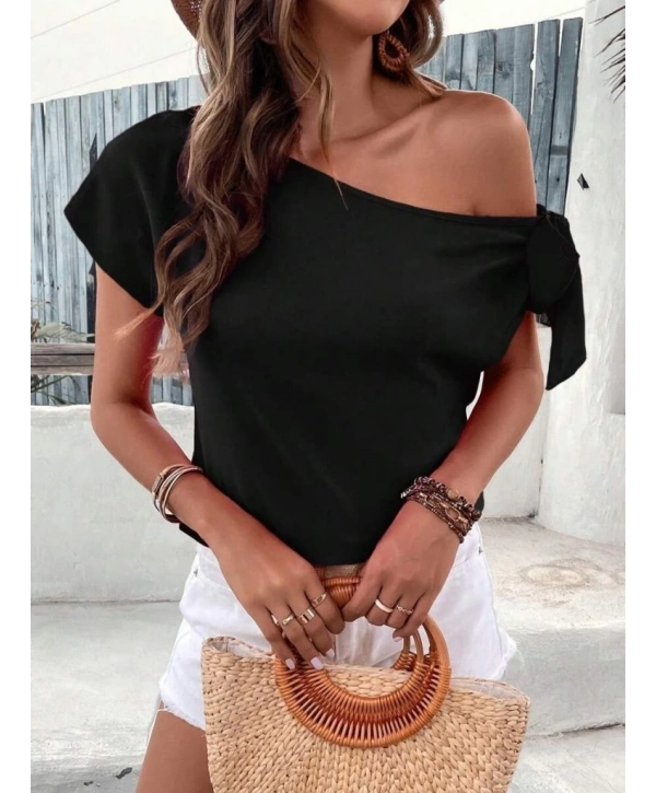 Kadın Tek Omuzu Açık Koldan Bağlamalı Janjan Krep Bluz