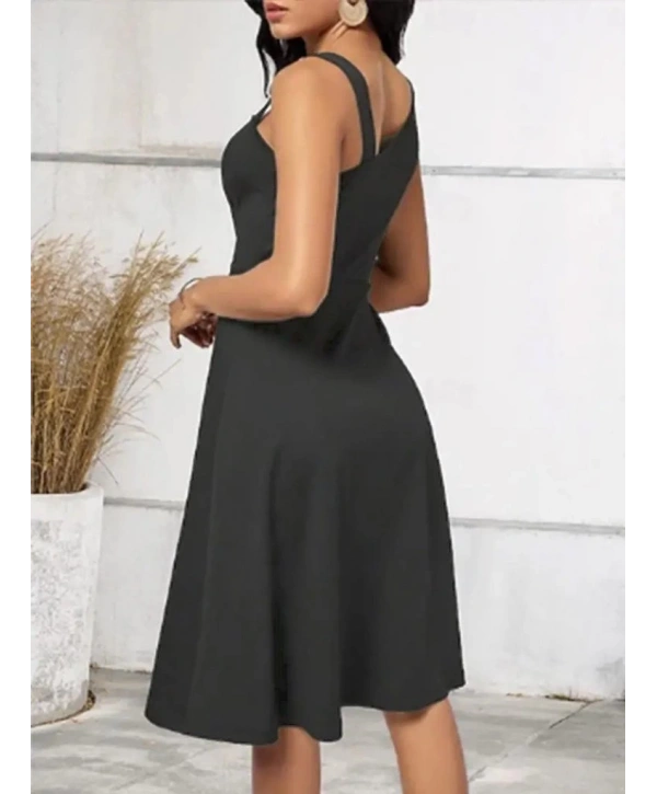 Kadın Tek Omuzu şerit Detaylı Kolsuz Yandan Düğme Detaylı Janjan Krep Elbise