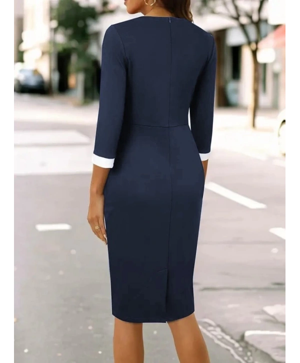 Kadın Truvakar Kol çift Renkli Düğmeli Kısa Ithal Krep Elbise