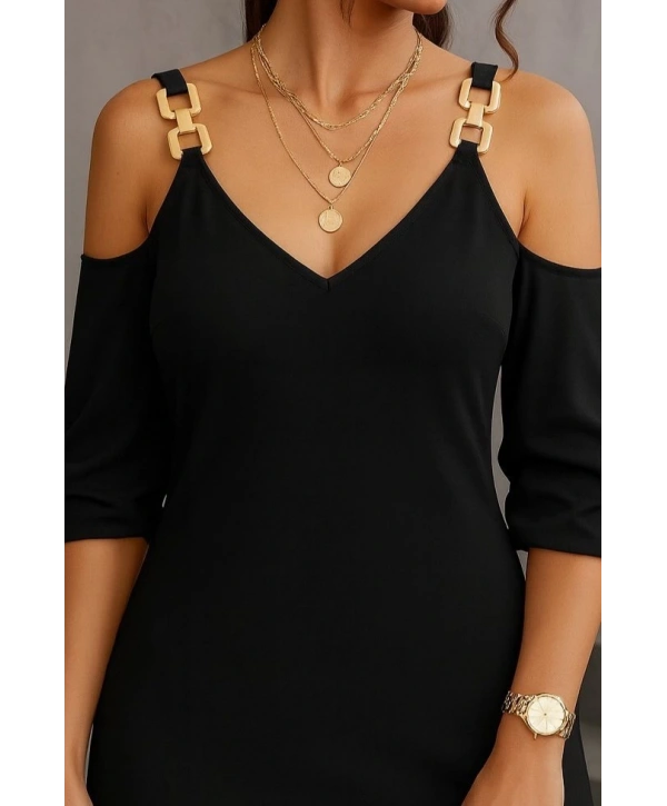 Kadın Uzun Kollu Askı Detay Iki Iplik Mini Boy Elbise