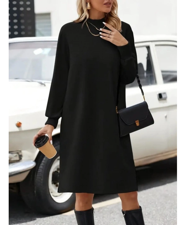 Kadın Uzun Kollu Balıkçı Yaka Kısa şardonlu Dalgıç Elbise