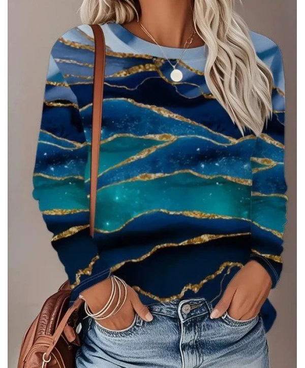 Kadın Uzun Kollu Bisiklet Yaka Desenli Modal Bluz