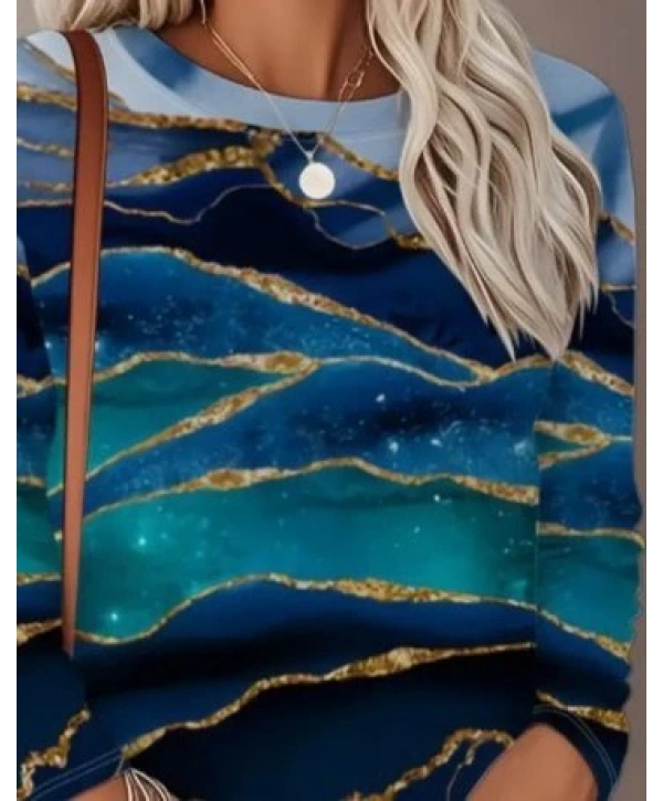 Kadın Uzun Kollu Bisiklet Yaka Desenli Modal Bluz