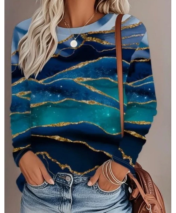 Kadın Uzun Kollu Bisiklet Yaka Desenli Modal Bluz