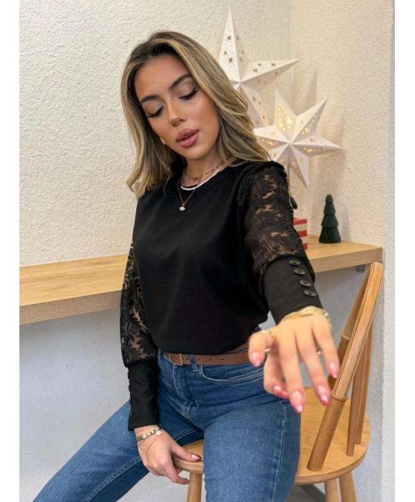 Kadın Uzun Kollu Bisiklet Yaka Kolları çiçekli Waffle Bluz