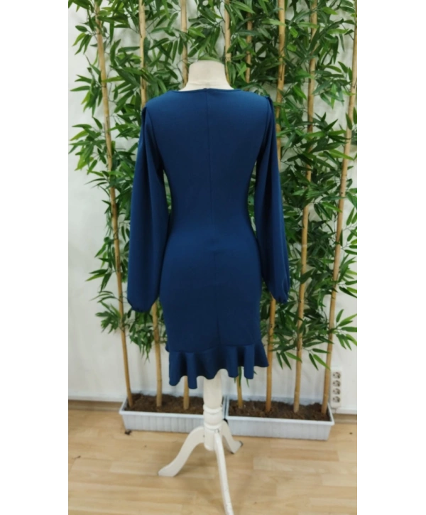 Kadın Uzun Kollu Bisiklet Yaka önden Volanlı Ithal Krep Elbise