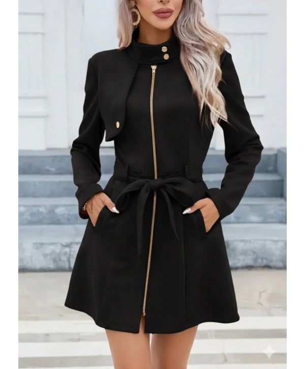 Kadın Uzun Kollu Boyundan Düğmeli Fermuarlı Beli Kuşaklı Süet Ceket