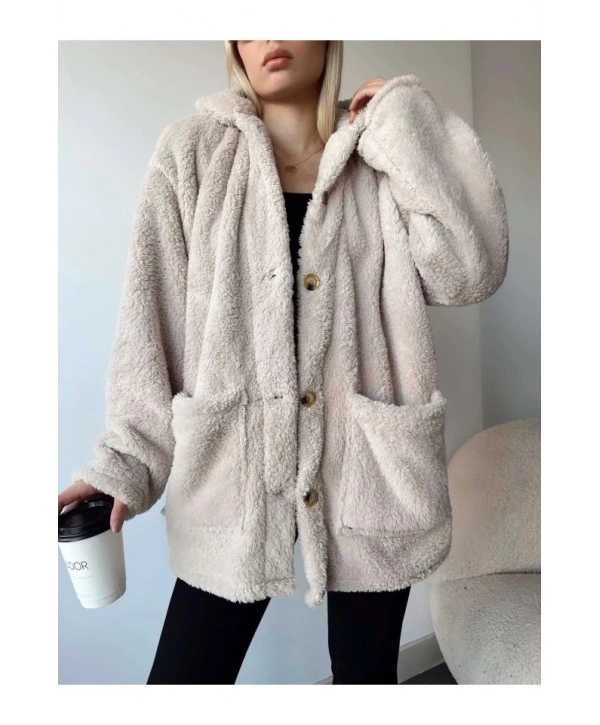 Kadın Uzun Kollu Cep Ve Düğme Detay Wellsof Kumaş Kaban