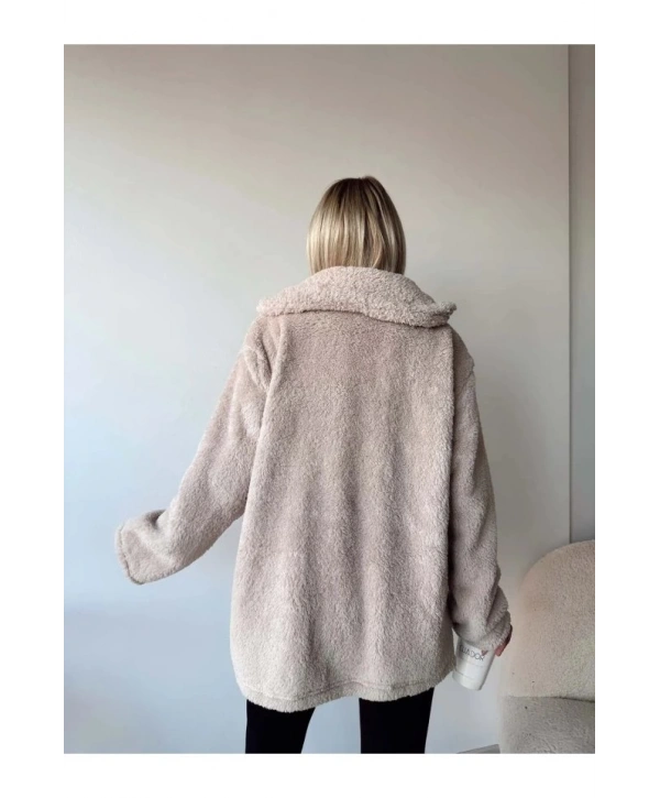 Kadın Uzun Kollu Cep Ve Düğme Detay Wellsof Kumaş Kaban