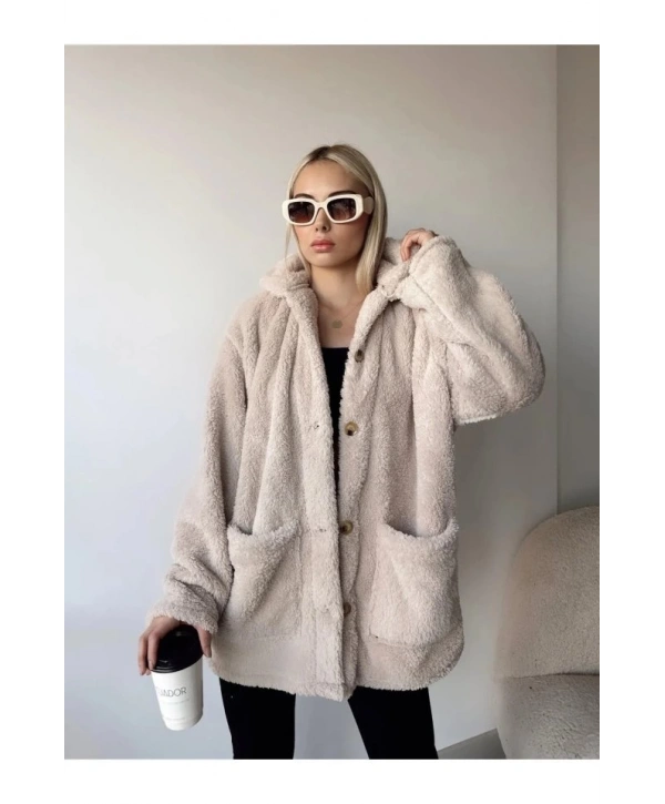 Kadın Uzun Kollu Cep Ve Düğme Detay Wellsof Kumaş Kaban