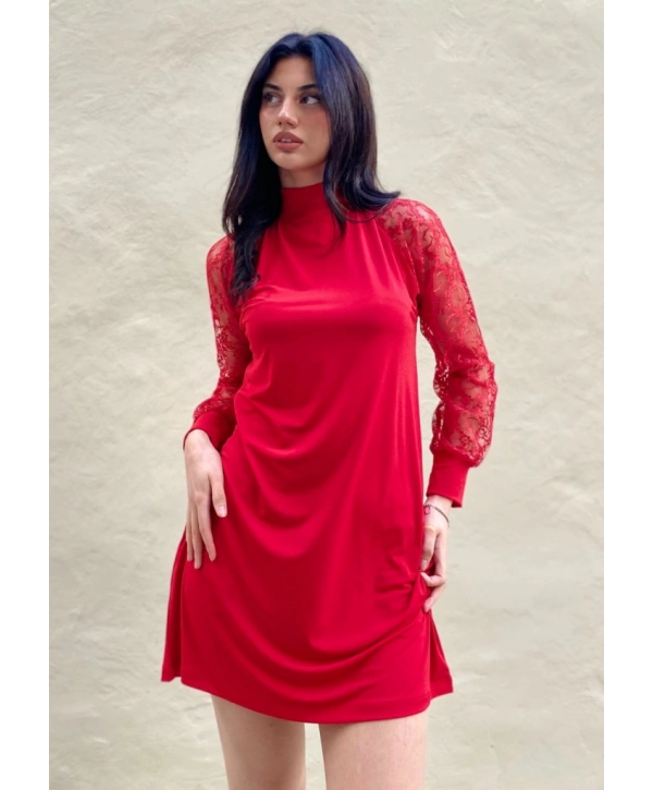 Kadın Uzun Kollu Damla Detaylı Sandy Mini Elbise