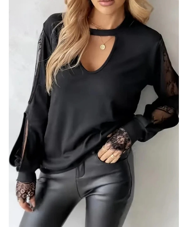 Kadın Uzun Kollu Damla Detaylı Viskon Iki Iplik Bluz