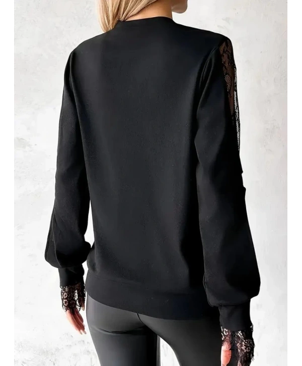 Kadın Uzun Kollu Damla Detaylı Viskon Iki Iplik Bluz