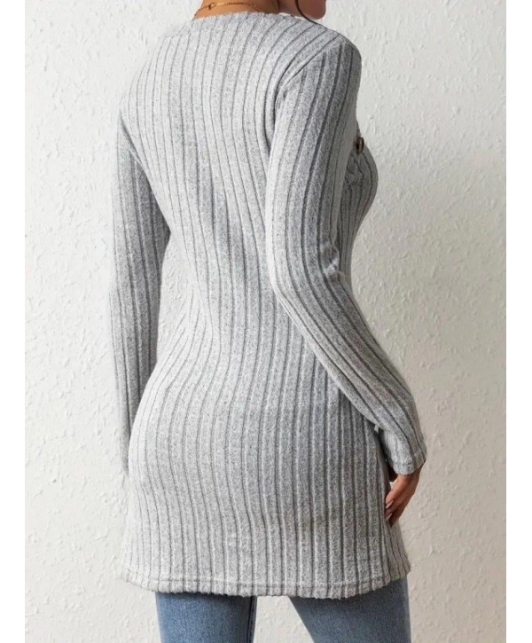 Kadın Uzun Kollu Derin Kare Yaka Düğme Detay şardonlu Kaşkorse Kruvaze Bluz