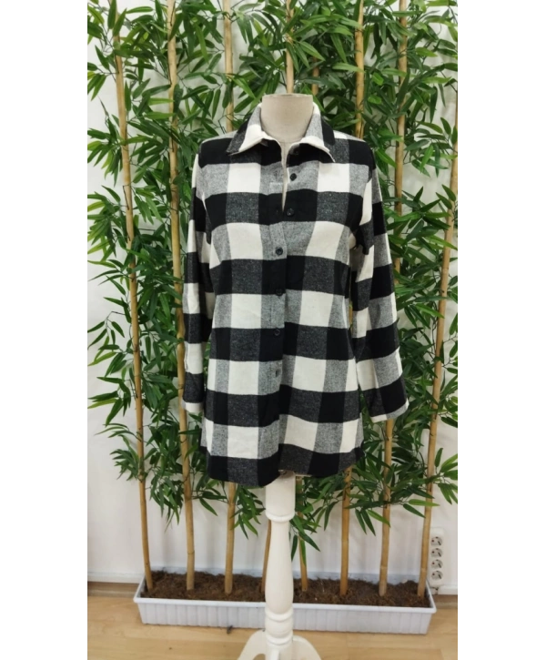 Kadın Uzun Kollu Ekoseli önden Düğmeli Dokuma Uzun Gömlek