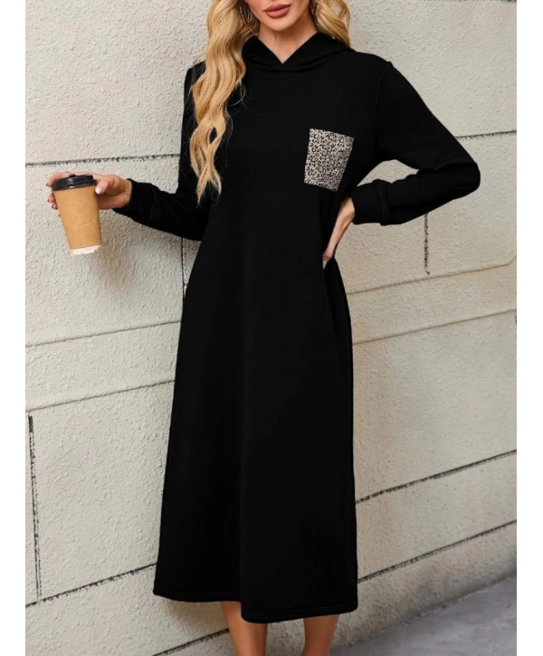 Kadın Uzun Kollu Kapşonlu Cep Detaylı Viskon Iki Iplik Maxi Elbise