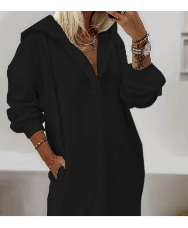 Kadın Uzun Kollu Kapüşonlu Yakası Açık Modal Elbise