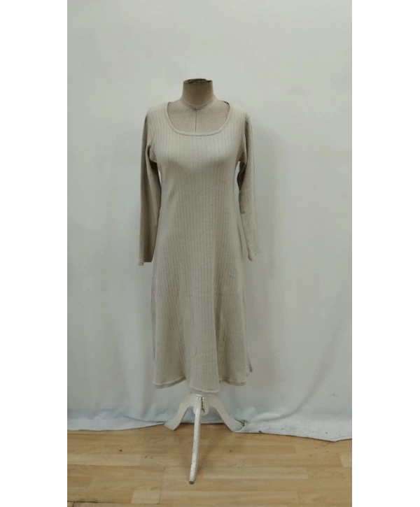 Kadın Uzun Kollu Kare Yaka Midi Kaşkorse Elbise