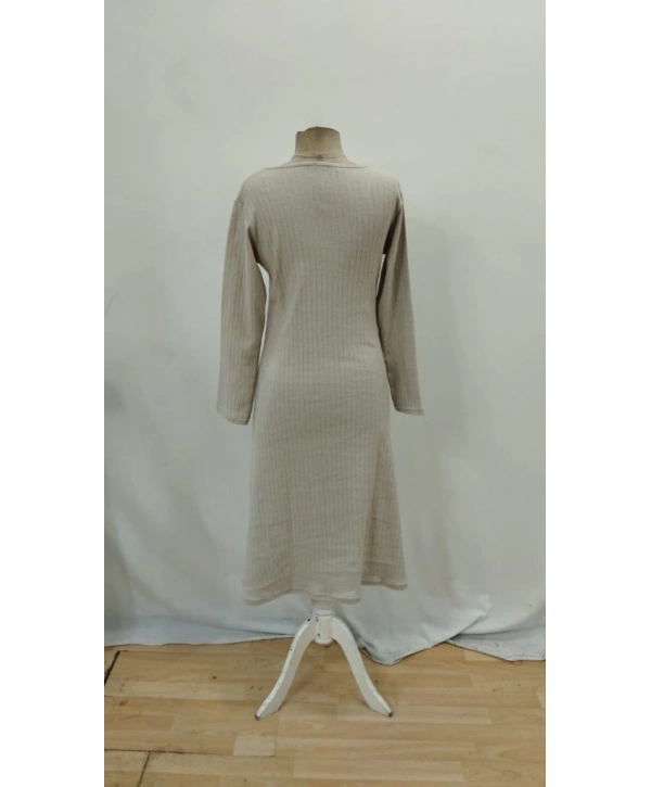 Kadın Uzun Kollu Kare Yaka Midi Kaşkorse Elbise