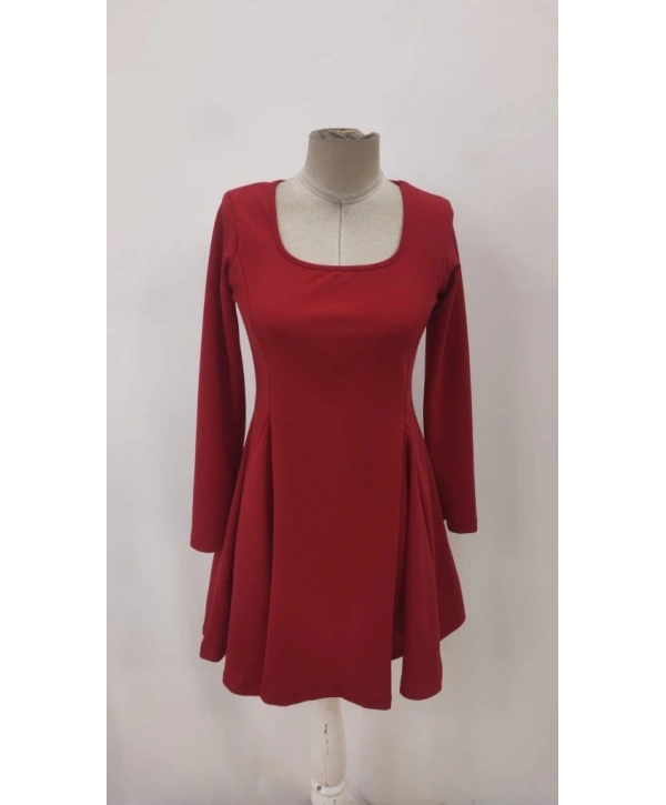 Kadın Uzun Kollu Kare Yakalı Mini Ithal Krep Elbise