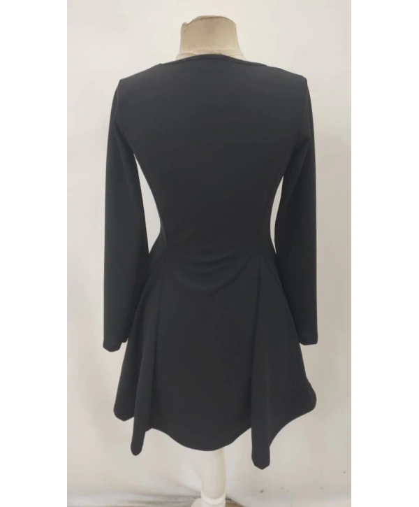 Kadın Uzun Kollu Kare Yakalı Mini Ithal Krep Elbise