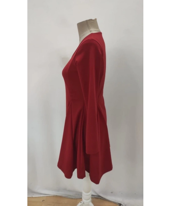 Kadın Uzun Kollu Kare Yakalı Mini Ithal Krep Elbise