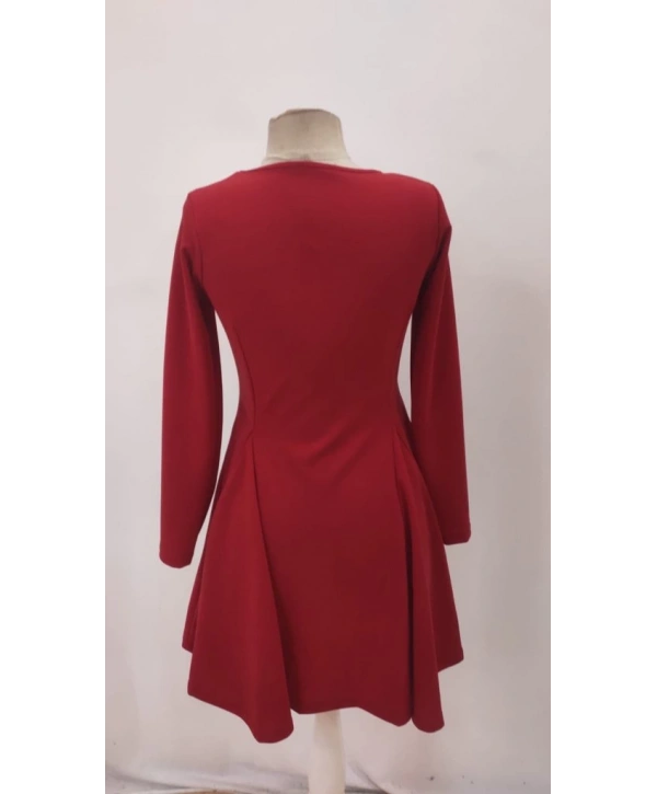 Kadın Uzun Kollu Kare Yakalı Mini Ithal Krep Elbise