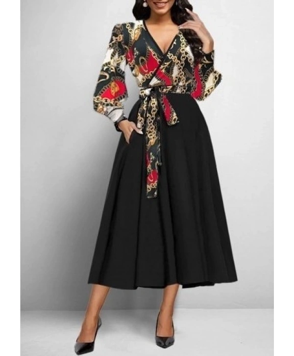 Kadın Uzun Kollu Kruvaze Yaka Dalgıç Krep Midi Boy Elbise