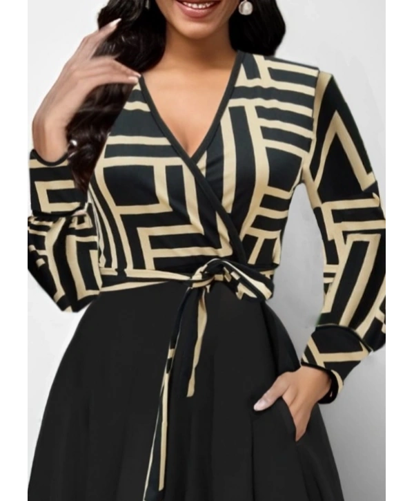 Kadın Uzun Kollu Kruvaze Yaka Dalgıç Krep Midi Boy Elbise