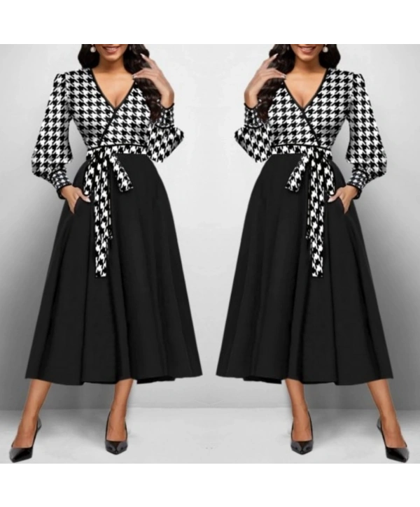 Kadın Uzun Kollu Kruvaze Yaka Dalgıç Krep Midi Boy Elbise