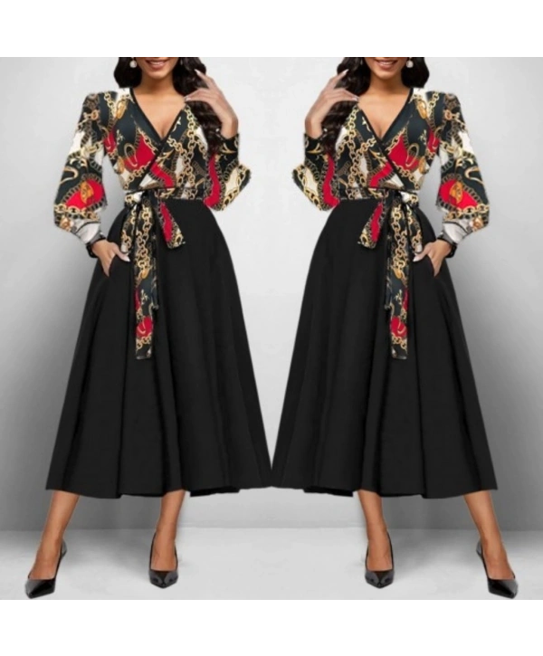 Kadın Uzun Kollu Kruvaze Yaka Dalgıç Krep Midi Boy Elbise