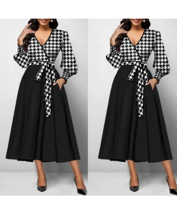 Kadın Uzun Kollu Kruvaze Yaka Dalgıç Krep Midi Boy Elbise