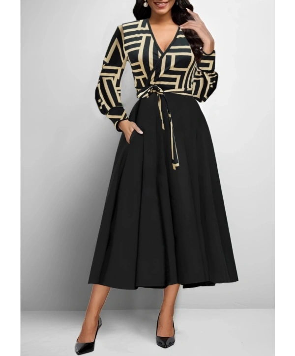 Kadın Uzun Kollu Kruvaze Yaka Dalgıç Krep Midi Boy Elbise