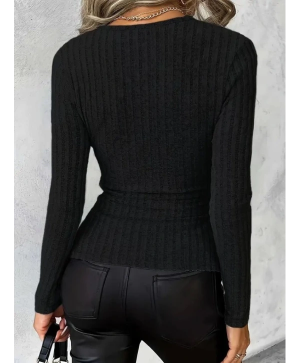 Kadın Uzun Kollu Kruvaze Yaka Yandan Düğme Detaylı şardonlu Kaşkorse Bluz