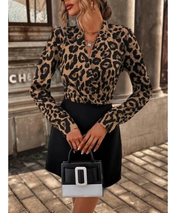 Kadın Uzun Kollu Kruvaze Yakalı üst Dalgıç Alt Ithal Krep Mini Elbise