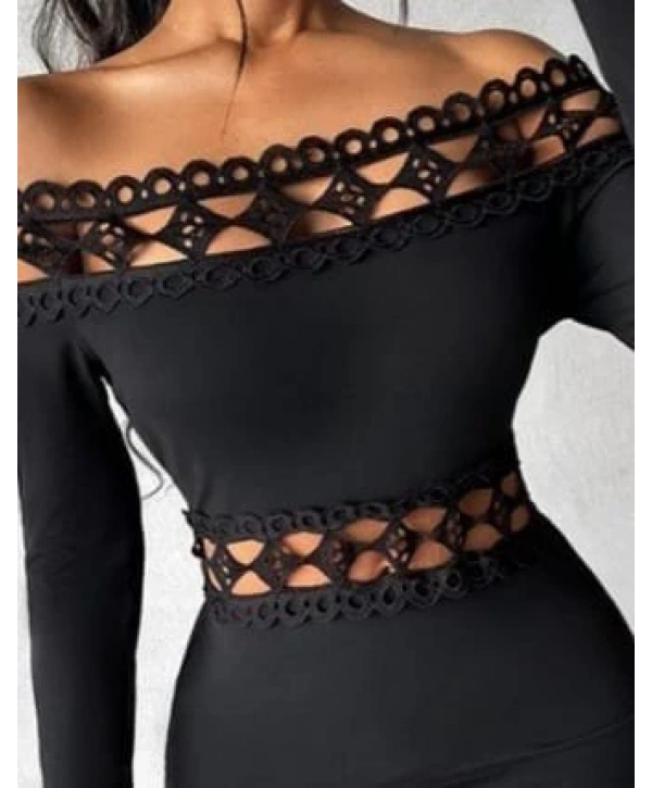 Kadın Uzun Kollu Madonna Dantel Yaka Yırtmaçlı Midi Dalgıç Elbise