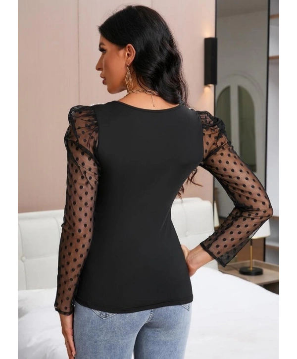 Kadın Uzun Kollu Omuz Inci Kollar Tül Detay Viskon Bluz