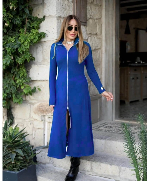 Kadın Uzun Kollu önden Fermuarlı Ithal Krep Elbise