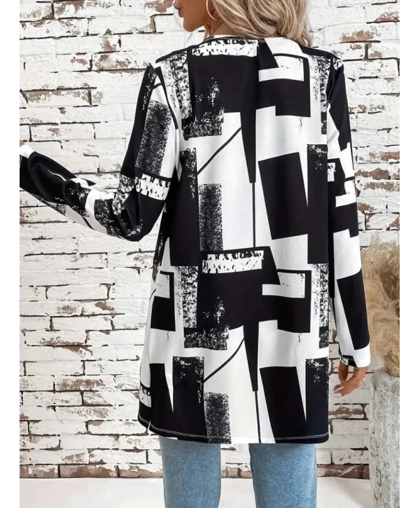 Kadın Uzun Kollu önü Açık Desenli Modal Kısa Ceket
