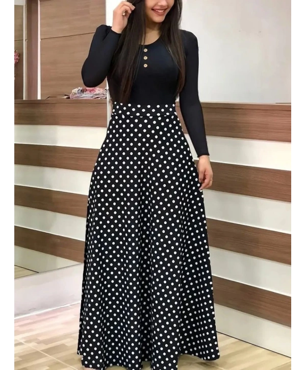 Kadın Uzun Kollu önü Düğmeli Viskon Bluz Eteği örme Maxi Krep Elbise