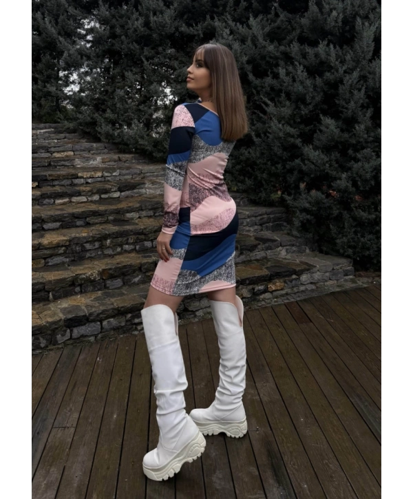 Kadın Uzun Kollu Tek Omuzu Askı Toka Detaylı Kısa Dalgıç Elbise