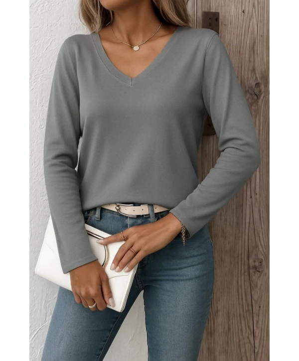 Kadın Uzun Kollu V Yaka Triko Bluz