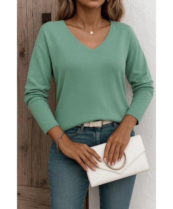 Kadın Uzun Kollu V Yaka Triko Bluz