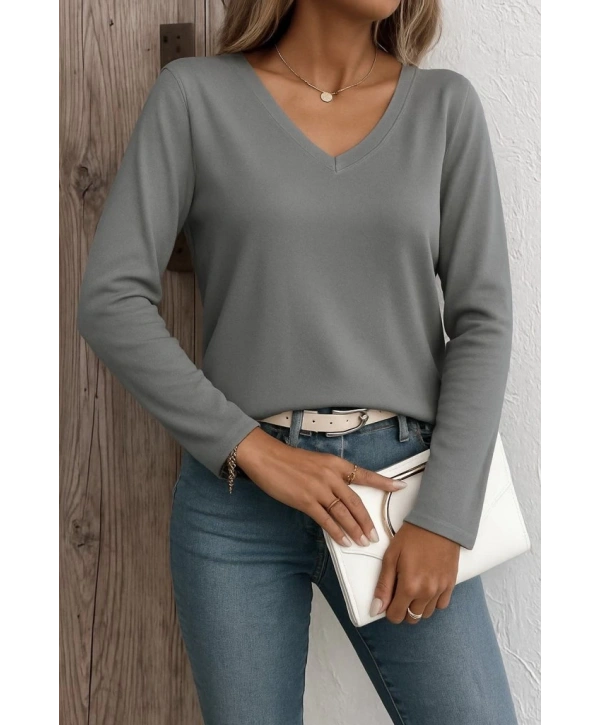 Kadın Uzun Kollu V Yaka Triko Bluz