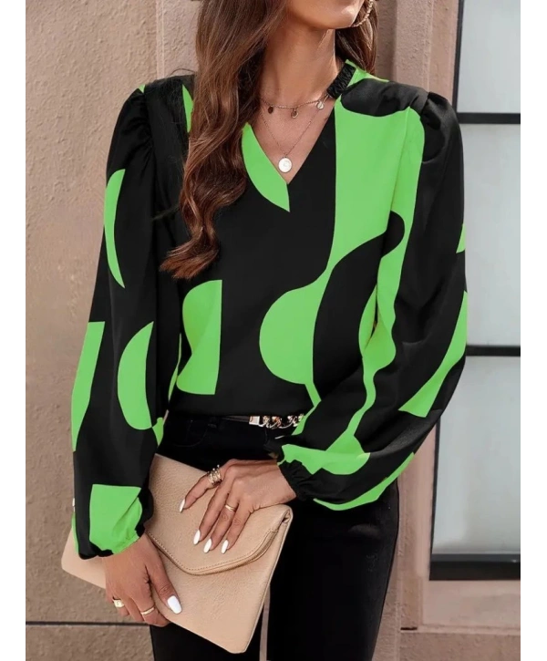 Kadın Uzun Kollu V Yakalı Desenli Modal Bluz