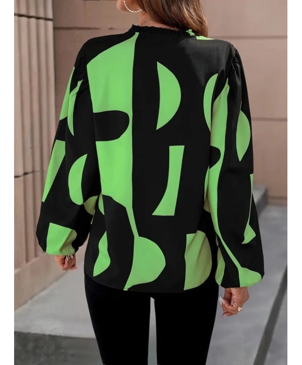 Kadın Uzun Kollu V Yakalı Desenli Modal Bluz