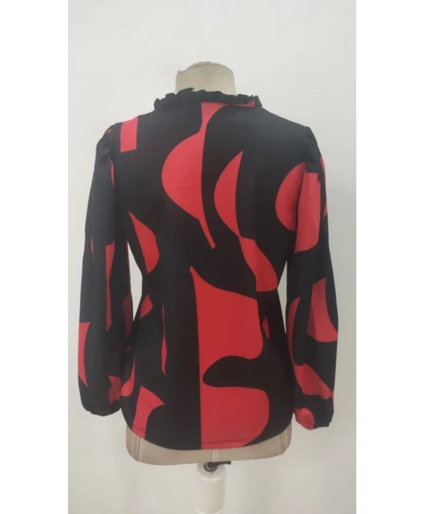 Kadın Uzun Kollu V Yakalı Desenli Modal Bluz