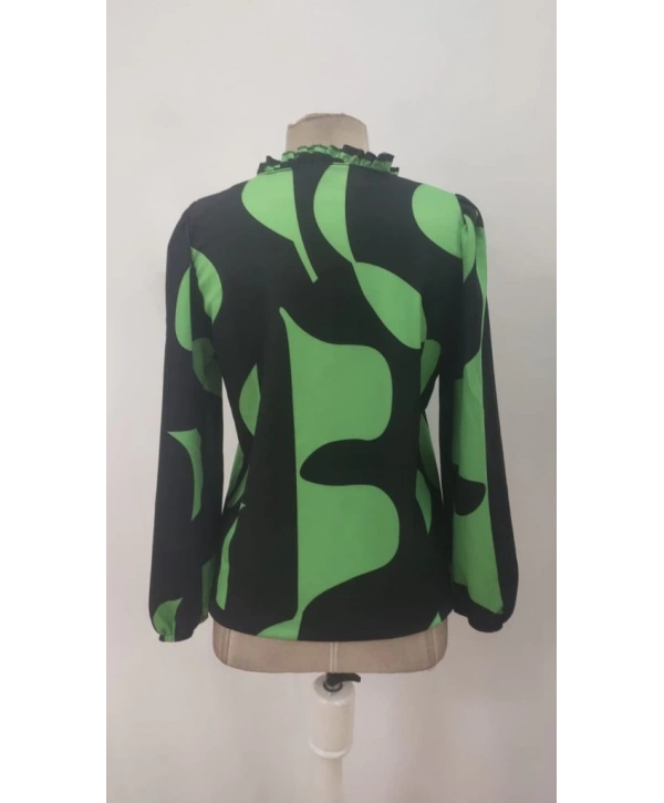 Kadın Uzun Kollu V Yakalı Desenli Modal Bluz