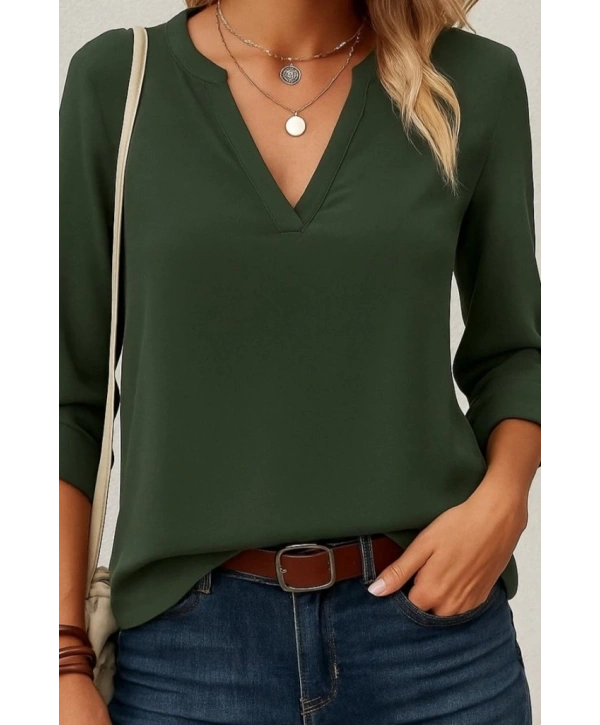 Kadın Uzun Kollu V Yakalı Ithal Krep Bluz